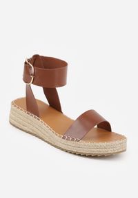 Renee - Brązowe Sandały VICES na Plecionej Grubej Podeszwie z Paskiem Wokół Kostki Casilla. Okazja: na spacer, na imprezę. Zapięcie: pasek. Kolor: brązowy. Materiał: koronka. Wzór: haft. Sezon: lato. Styl: elegancki #8