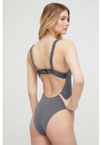 Calvin Klein jednoczęściowy strój kąpielowy kolor czarny lekko usztywniona miseczka. Kolor: szary. Materiał: materiał #3