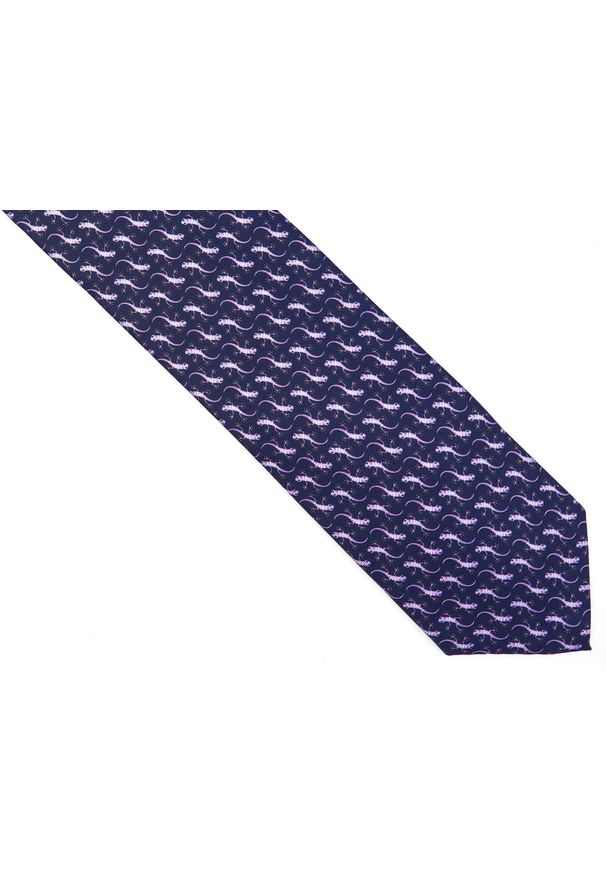 Modini - Granatowy krawat w jaszczurki D208. Kolor: niebieski. Materiał: mikrofibra, tkanina