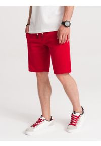 Ombre Clothing - Krótkie spodenki męskie z kieszeniami - czerwone V7 - Rozmiar: S. Kolor: czerwony. Materiał: bawełna, poliester, dzianina. Długość: krótkie #6