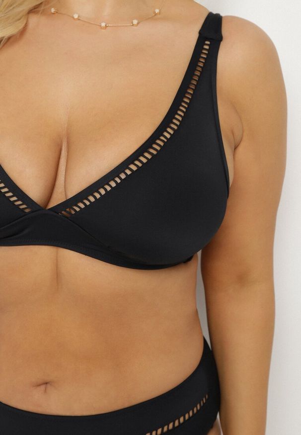 Born2be - Czarne Bikini Biustonosz i Majtki Typu Figi z Ażurowym Wzorem Lunella. Kolor: czarny. Wzór: ażurowy