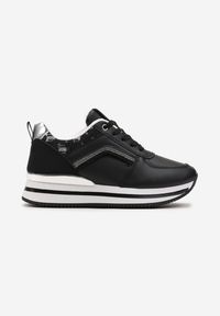 Born2be - Czarne Sznurowane Sneakersy na Płaskiej Podeszwie Zdobione Brokatem Gerine. Kolor: czarny. Materiał: materiał. Wzór: aplikacja. Obcas: na płaskiej podeszwie #5