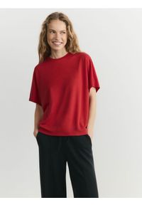 Reserved - T-shirt oversize z modalem - czerwony. Kolor: czerwony. Materiał: dzianina #1