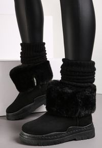 Born2be - Czarne Śniegowce z Futerkiem Strollet. Kolor: czarny. Materiał: futro. Szerokość cholewki: normalna. Wzór: aplikacja. Obcas: na płaskiej podeszwie #5