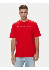 Tommy Jeans T-Shirt Linear Logo DM0DM17993 Czerwony Regular Fit. Kolor: czerwony. Materiał: bawełna