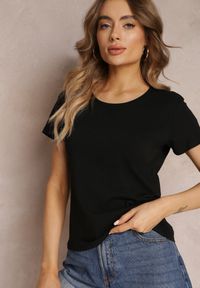 Renee - Czarny Bawełniany T-shirt Melinthe. Okazja: na co dzień. Kolor: czarny. Materiał: bawełna. Długość rękawa: krótki rękaw. Długość: krótkie. Styl: casual #1