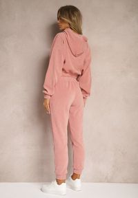 Renee - Różowy Komplet Dresowy z Dodatkiem Bawełny Spodnie z Gumką w Pasie i Bluza z Kapturem Hasaria. Kolor: różowy. Materiał: dresówka, bawełna #5