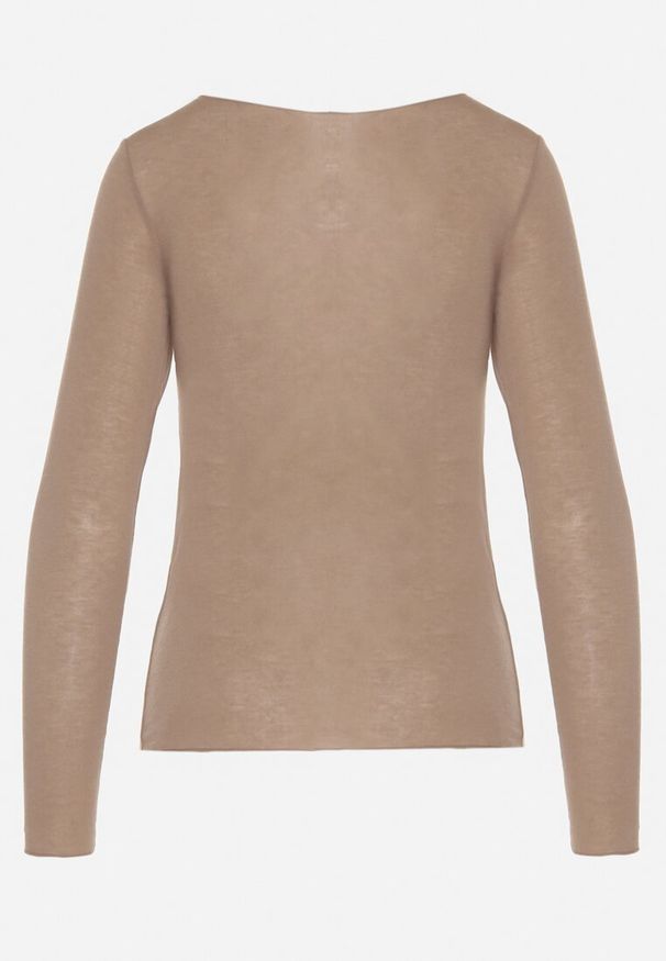 Born2be - Beżowa Wiskozowa Bluzka z Długim Rękawem z Dodatkiem Kaszmiru Uninda. Okazja: na co dzień. Kolor: beżowy. Materiał: wiskoza, kaszmir. Długość rękawa: długi rękaw. Długość: długie. Styl: casual, elegancki