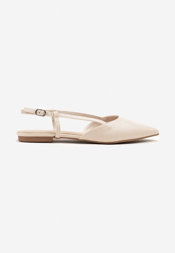 Renee - Beżowe Sandały Typu Slingback Ozdobione Paskami Nonariel. Okazja: na imprezę. Zapięcie: pasek. Kolor: beżowy. Materiał: jeans. Wzór: aplikacja. Obcas: na obcasie. Styl: wizytowy. Wysokość obcasa: niski