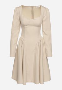 Born2be - Beżowa Rozkloszowana Sukienka z Usztywnianymi Miseczkami Tillimara. Kolor: beżowy. Typ sukienki: dopasowane #3