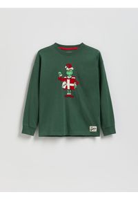 Reserved - Longsleeve Grinch - ciemnozielony. Kolor: zielony. Materiał: dzianina, bawełna. Długość rękawa: długi rękaw #1