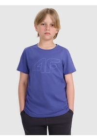 4f - 4F T-shirt regular z nadrukiem chłopięcy - niebieski 140 (9-10 lat). Okazja: na co dzień. Kolor: niebieski. Materiał: bawełna, materiał, jersey. Długość rękawa: krótki rękaw. Długość: krótkie. Wzór: nadruk. Sezon: lato. Styl: klasyczny, młodzieżowy, sportowy, casual