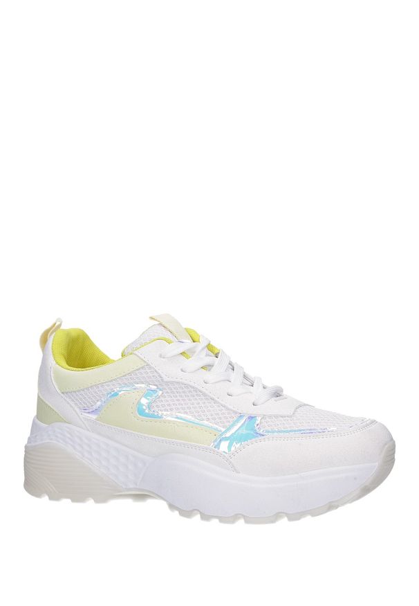 Casu - Białe buty sportowe sneakersy sznurowane casu 7-k662d. Kolor: biały, żółty, wielokolorowy. Materiał: skóra ekologiczna, materiał. Szerokość cholewki: normalna. Sezon: wiosna