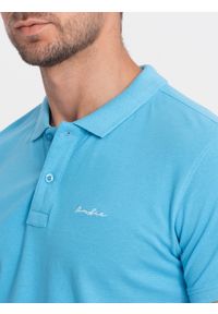 Ombre Clothing - Koszulka polo z dzianiny pique - niebieska V3. Typ kołnierza: polo. Kolor: niebieski. Materiał: dzianina. Wzór: haft #2