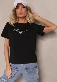 Renee - Czarna Bawełniana Bluzka z Napisem Nalenis. Okazja: na co dzień. Kolor: czarny. Materiał: bawełna. Długość rękawa: krótki rękaw. Długość: krótkie. Wzór: napisy. Styl: sportowy, casual #3
