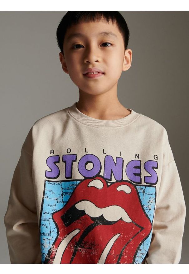 Reserved - Longsleeve The Rolling Stones - beżowy. Kolor: beżowy. Materiał: dzianina, bawełna. Długość rękawa: długi rękaw