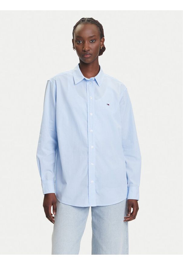 Tommy Jeans Koszula Micro Gingham DW0DW20987 Niebieski Relaxed Fit. Kolor: niebieski. Materiał: bawełna
