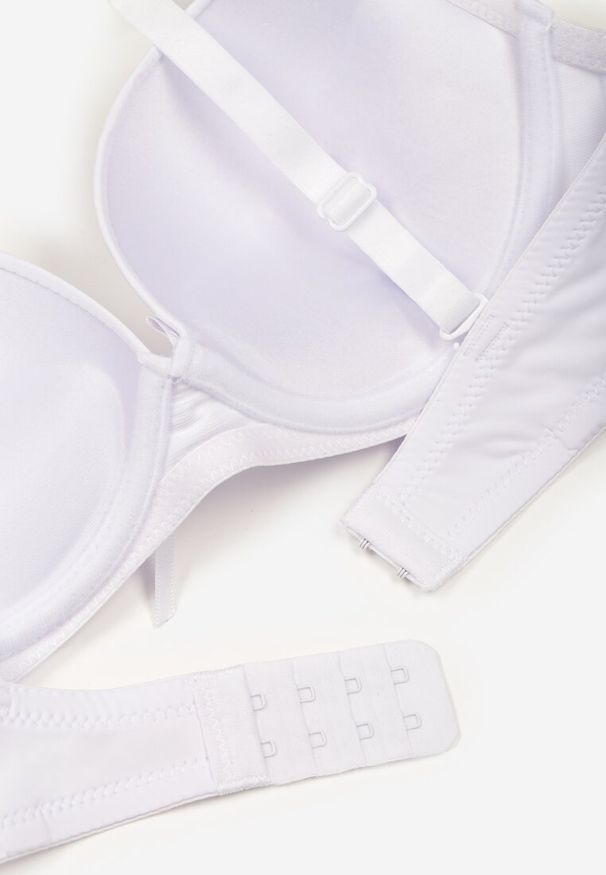 Born2be - Biały Gładki Biustonosz Push Up z Ozdobną Aplikacją Idanisse. Kolor: biały. Materiał: jeans. Rodzaj stanika: push-up. Wzór: aplikacja, gładki