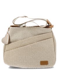 Torebka damska Rieker, z tekstylnego materiału o wyraźnej plecionej strukturze z regulowanym paskiem na ramię ozdobną zawieszką praktyczną kieszenią. Kolor: beżowy. Sezon: wiosna, lato. Styl: casual, elegancki. Rodzaj torebki: na ramię #1