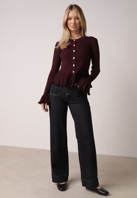 Born2be - Fioletowy Elegancki Kardigan z Wiskozy z Falbankami i Guzikami z Cyrkoniami Orsea. Okazja: na co dzień. Typ kołnierza: kołnierz z falbankami. Kolor: fioletowy. Materiał: wiskoza. Wzór: aplikacja. Styl: elegancki #6