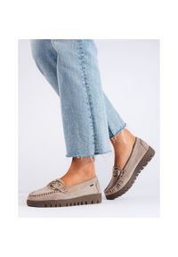 Goodin Beżowe mokasyny damskie zamszowe beżowy. Kolor: beżowy. Materiał: zamsz #4