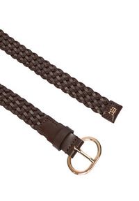 TOMMY HILFIGER - Tommy Hilfiger Pasek Damski Th Chic 2.5 Woven Leather AW0AW18111 Brązowy. Kolor: brązowy. Materiał: skóra #2