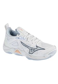 Buty siatkarskie damskie Mizuno Wave Momentum 3. Zapięcie: sznurówki. Kolor: biały. Materiał: materiał, syntetyk. Szerokość cholewki: normalna. Model: Mizuno Wave. Sport: siatkówka #1