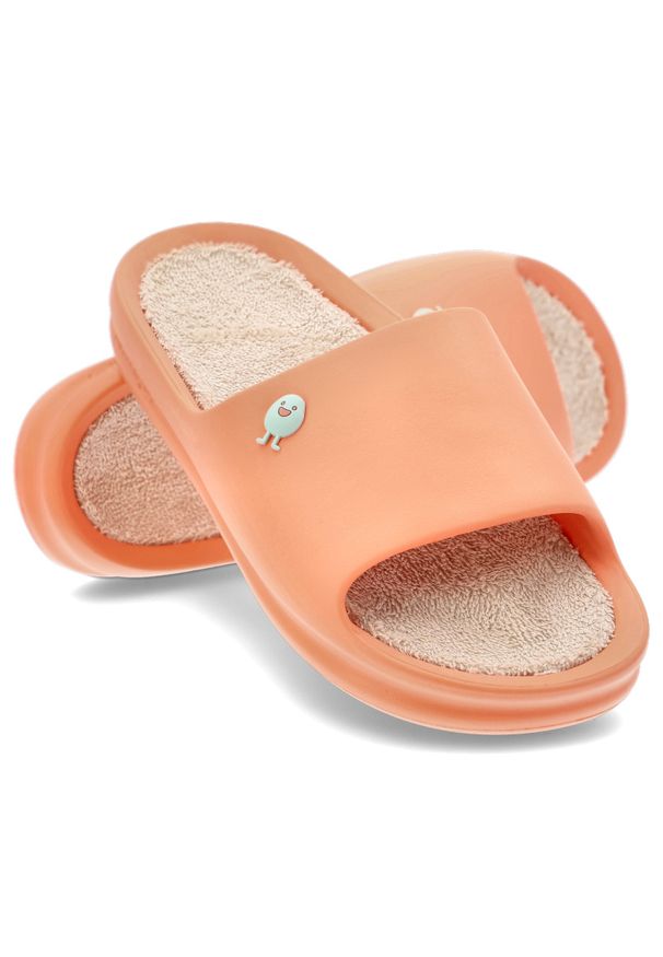 Hot Potatoes by Gioseppo - Pomarańczowe Klapki Damskie Hot Potatoes Z Wymienną Wkładką. Okazja: na plażę, na spacer. Kolor: pomarańczowy. Materiał: materiał. Wzór: aplikacja. Sezon: lato. Styl: wakacyjny