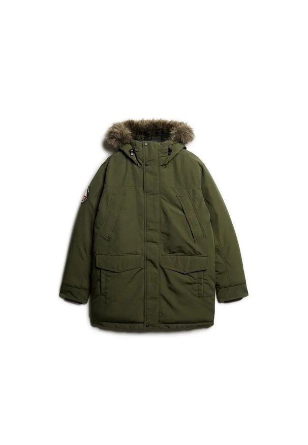 Parka z syntetycznym futrem Superdry Everest. Okazja: na co dzień. Kolor: zielony. Materiał: syntetyk, futro. Sezon: zima. Styl: elegancki, casual