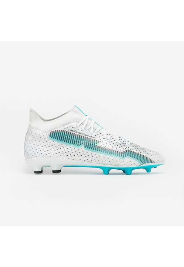 KIPSTA - Buty piłkarskie Kipsta CLR Elite FG Silver Storm. Kolor: biały, niebieski, wielokolorowy. Materiał: skóra, zamsz, dzianina. Szerokość cholewki: normalna. Sport: piłka nożna