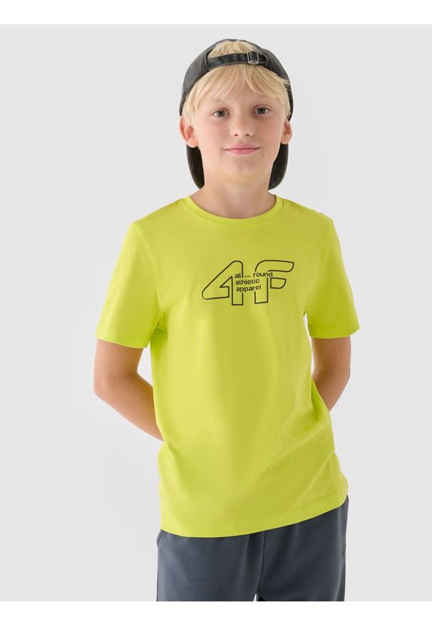 4f - 4F T-shirt z nadrukiem chłopięcy - zielony 158 (12-13 lat). Okazja: na co dzień. Kolor: zielony. Materiał: bawełna, jersey, dzianina. Długość rękawa: krótki rękaw. Długość: krótkie. Wzór: nadruk. Sezon: lato. Styl: sportowy, casual, klasyczny