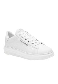 Karl Lagerfeld - KARL LAGERFELD Białe męskie sneakersy skórzane KAPRI Monogram Emboss, Rozmiar 46. Okazja: na co dzień. Kolor: biały. Materiał: skóra #2