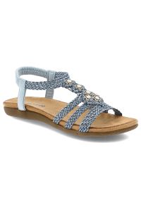 Niebieskie Sandały Artiker Modne Obuwie Damskie. Okazja: na co dzień, na spacer. Zapięcie: pasek. Kolor: niebieski. Wzór: kwiaty, aplikacja. Sezon: lato. Styl: casual, elegancki