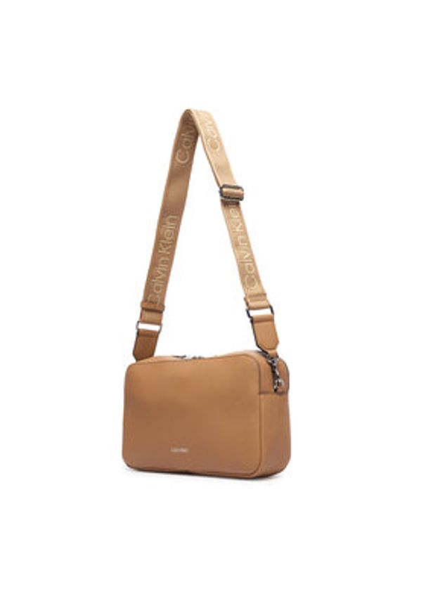 Calvin Klein Torebka Webbing 2X Strap Lg Camera Bag LV04F3642G Beżowy. Kolor: beżowy. Materiał: skórzane