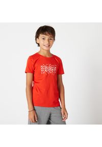 DOMYOS - Koszulka z krótkim rękawem dziecięca Domyos. Kolor: wielokolorowy, biały, czerwony. Materiał: materiał, bawełna. Długość rękawa: krótki rękaw. Długość: krótkie