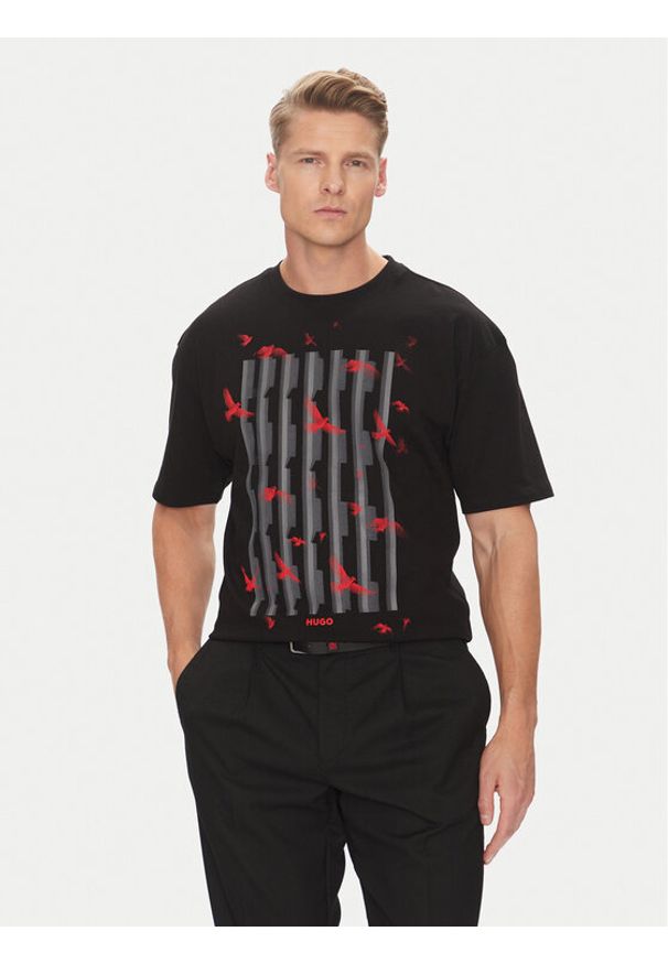 Hugo - HUGO T-Shirt Digraph 50542581 Czarny Oversize. Kolor: czarny. Materiał: bawełna