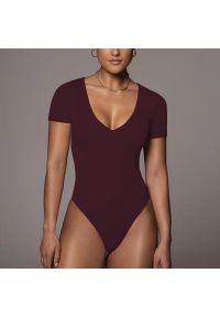 Intica - Body z krótkim rękawem i dekoltem V elastyczne Ieteke. Kolor: czerwony. Materiał: materiał. Długość: krótkie. Wzór: gładki #1