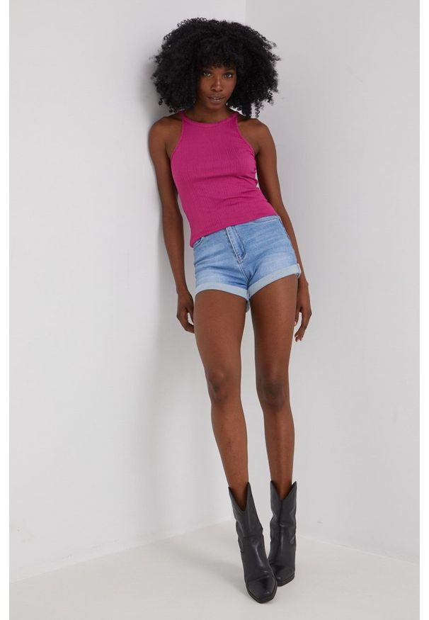 Answear Lab szorty jeansowe damskie gładkie high waist. Stan: podwyższony. Kolor: niebieski. Materiał: jeans. Wzór: gładki. Styl: wakacyjny