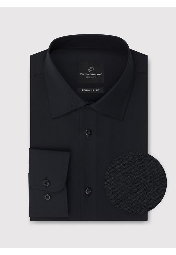 Pako Lorente - Czarna bawełniana koszula męska. Kolor: czarny, biały. Materiał: bawełna. Długość rękawa: długi rękaw. Długość: długie. Wzór: gładki