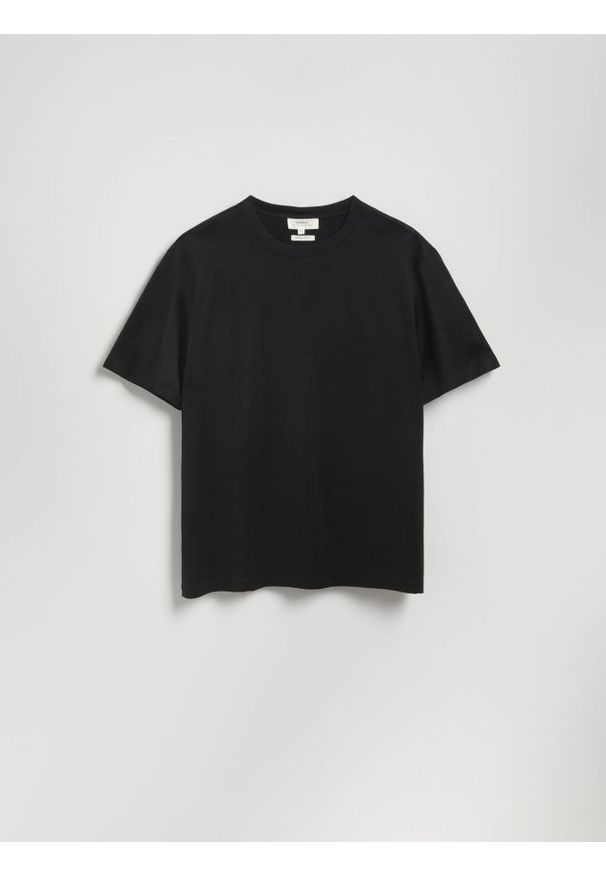 Reserved - T-shirt regular z bawełną merceryzowaną - czarny. Kolor: czarny. Materiał: bawełna