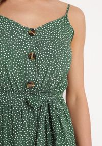 Born2be - Ciemnozielony Bawełniany Kombinezon z Regulowanymi Ramiączkami i Gumką w Pasie z Paskiem Bellasun. Okazja: na co dzień. Kolor: zielony. Materiał: bawełna. Długość rękawa: na ramiączkach. Długość: do kostek. Styl: elegancki, casual #7