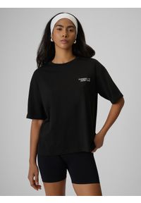 4f - 4F T-shirt loose z nadrukiem damski - czarny M. Okazja: na co dzień. Kolor: czarny. Materiał: skóra, dzianina, materiał, jeans, bawełna. Wzór: nadruk. Styl: casual, klasyczny #2