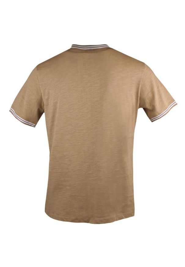 Męski T-Shirt, Dekolt z Guzikami - Pako Jeans - Kolor Beżowy. Okazja: na co dzień. Kolor: wielokolorowy, beżowy, brązowy. Materiał: bawełna. Styl: casual