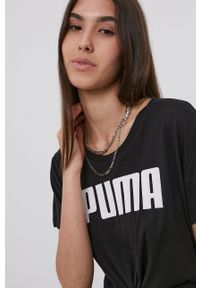 Puma T-shirt damski kolor czarny. Kolor: czarny. Materiał: materiał, dzianina. Długość: długie. Wzór: nadruk #3