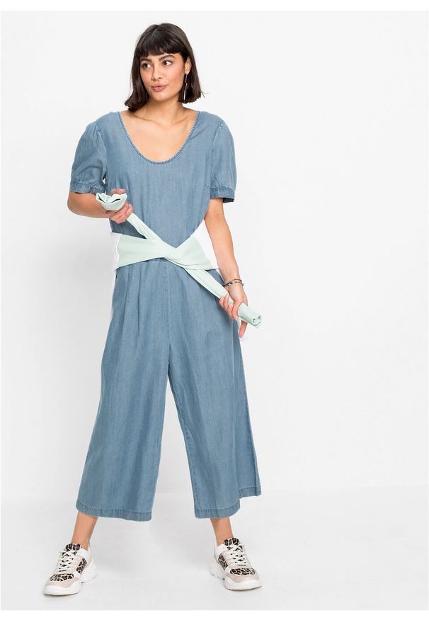 Kombinezon dżinsowy culotte TENCEL™ Lyocell bonprix niebieski "bleached”. Kolor: niebieski. Materiał: lyocell