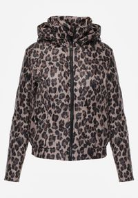 Born2be - Czarno-Beżowa Kurtka Przejściowa w Panterkę z Odpinanym Kapturem Antolea. Kolor: beżowy. Materiał: poliester, jeans. Wzór: motyw zwierzęcy. Styl: klasyczny #5