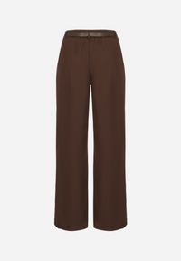 Born2be - Brązowe Garniturowe Spodnie o Szerokim Kroju z Paskiem ze Sprzączką Muszelką Saliavia. Okazja: na co dzień. Kolor: brązowy. Styl: klasyczny, casual, elegancki #5