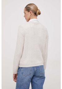 TOMMY HILFIGER - Tommy Hilfiger sweter wełniany damski kolor beżowy lekki. Kolor: beżowy. Materiał: wełna. Długość rękawa: długi rękaw. Długość: długie. Wzór: ze splotem #4