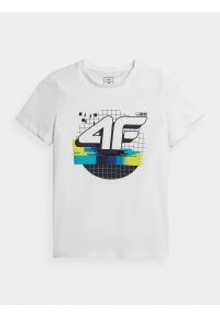 4f - T-shirt z nadrukiem chłopięcy. Kolor: biały. Materiał: dzianina, materiał, bawełna. Wzór: nadruk #1