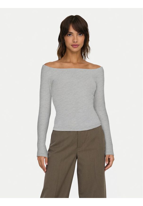 only - ONLY Bluzka Glamour 15339763 Szary Slim Fit. Kolor: szary. Materiał: syntetyk, wiskoza. Styl: glamour